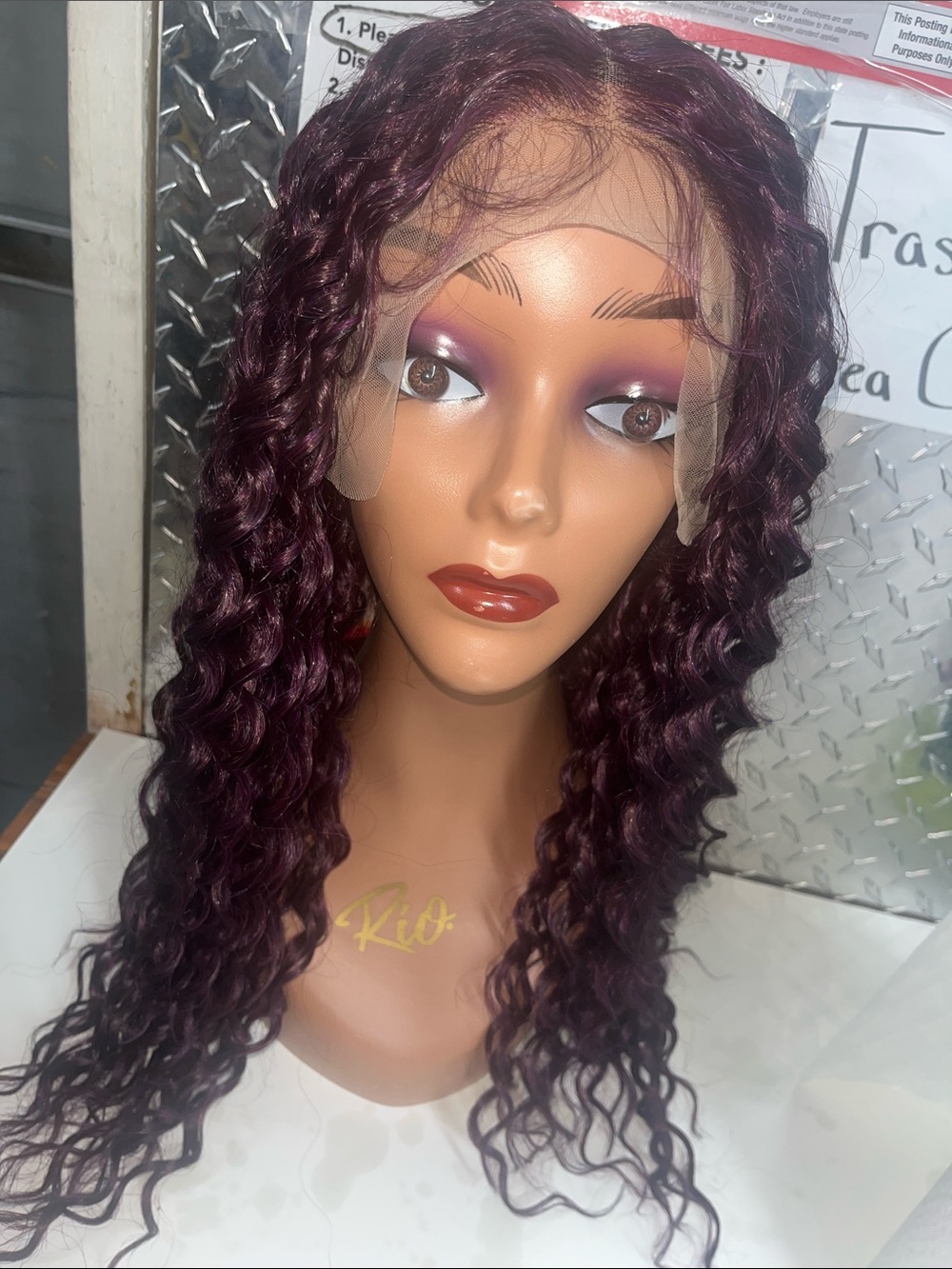 Deep Plum Curly Lace Front Wig for Women - Elegant Plum Color pre parted